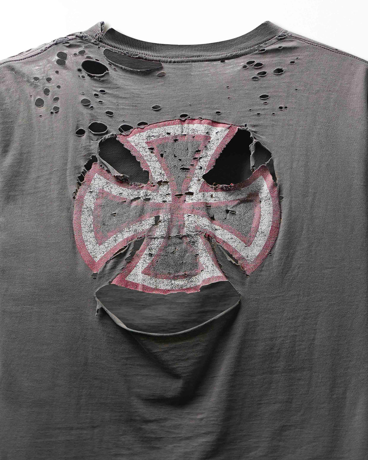 Vintage NHS "Independent Iron Cross" Grey Faded Destroyed Repaired T-Shirt - product view 4