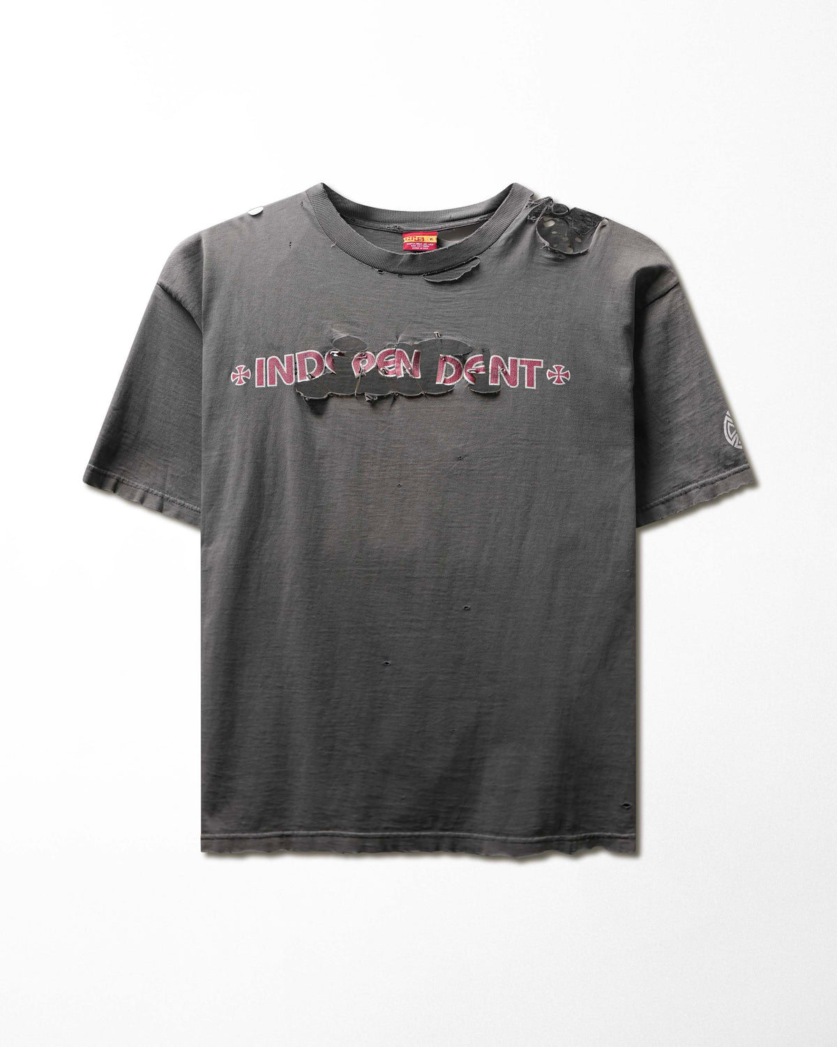 Vintage NHS "Independent Iron Cross" Grey Faded Destroyed Repaired T-Shirt - product view 1