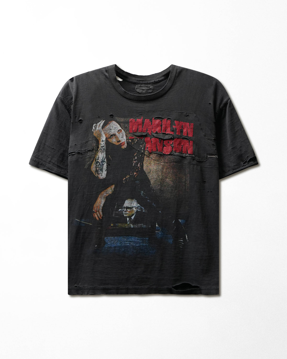 Vintage "Marilyn Manson" Black Faded Repaired Destroyed T-Shirt - product view 1