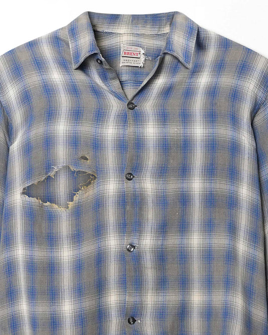 BRENT BLUE GREY CHECK DESTROYED SHIRT