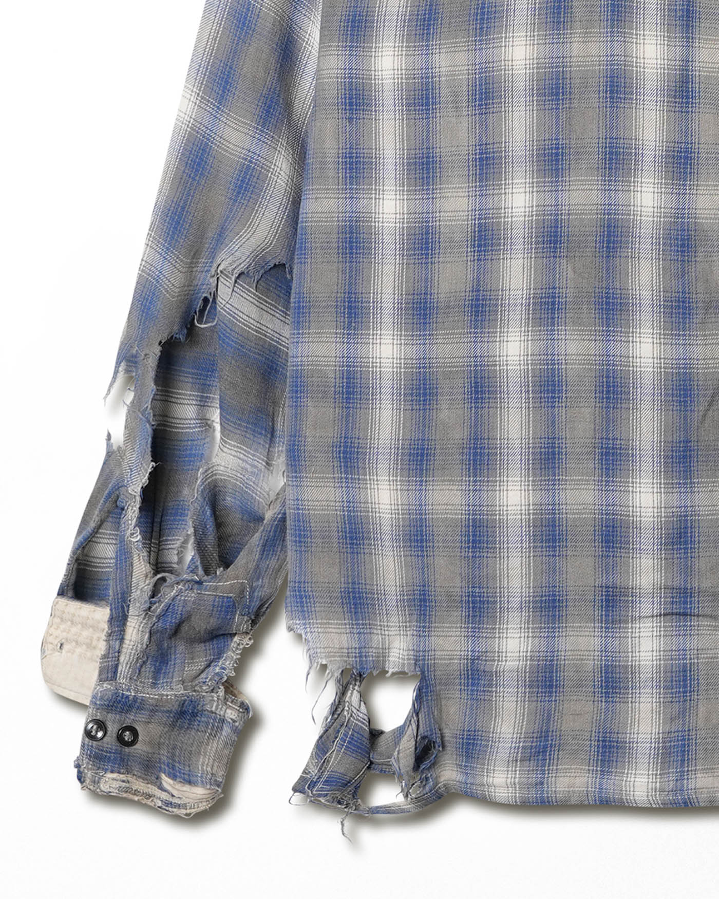 BRENT BLUE GREY CHECK DESTROYED SHIRT