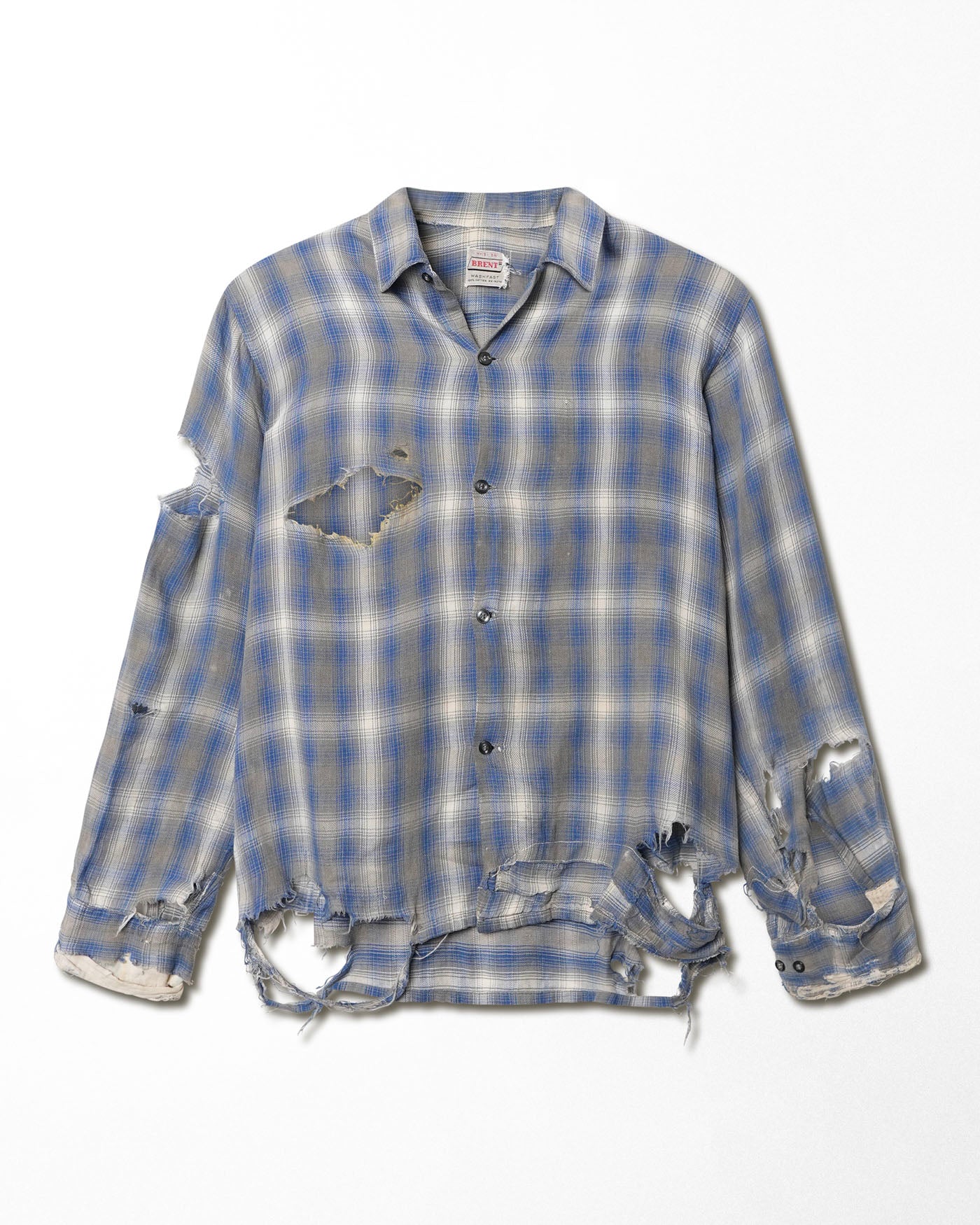 BRENT BLUE GREY CHECK DESTROYED SHIRT