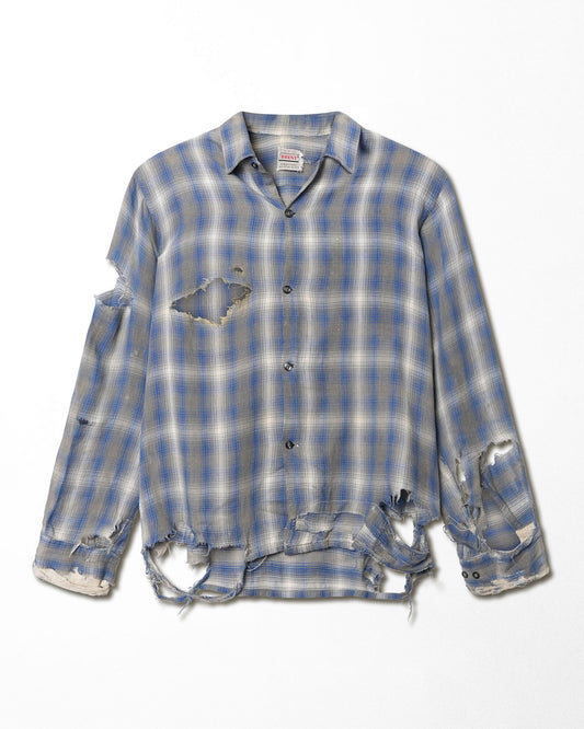 BRENT BLUE GREY CHECK DESTROYED SHIRT