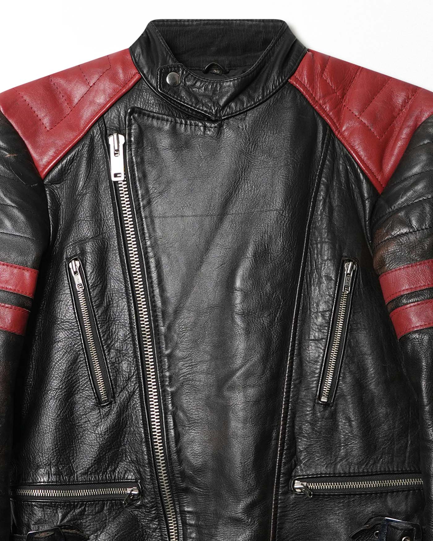 ETCHES LEATHER BLACK AND RED MOTO JACKET