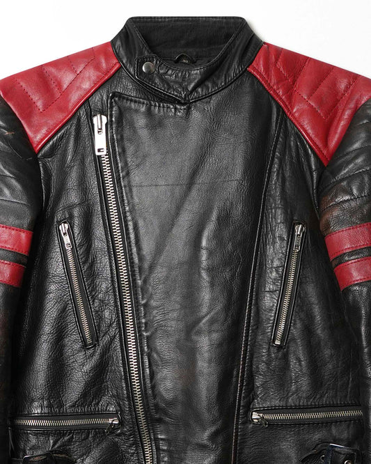 ETCHES LEATHER BLACK AND RED MOTO JACKET