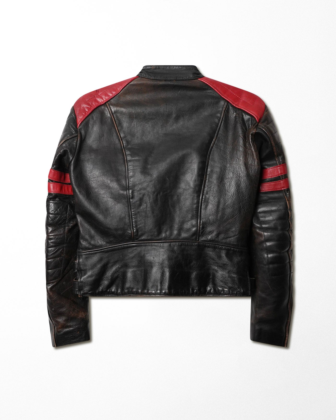 ETCHES LEATHER BLACK AND RED MOTO JACKET
