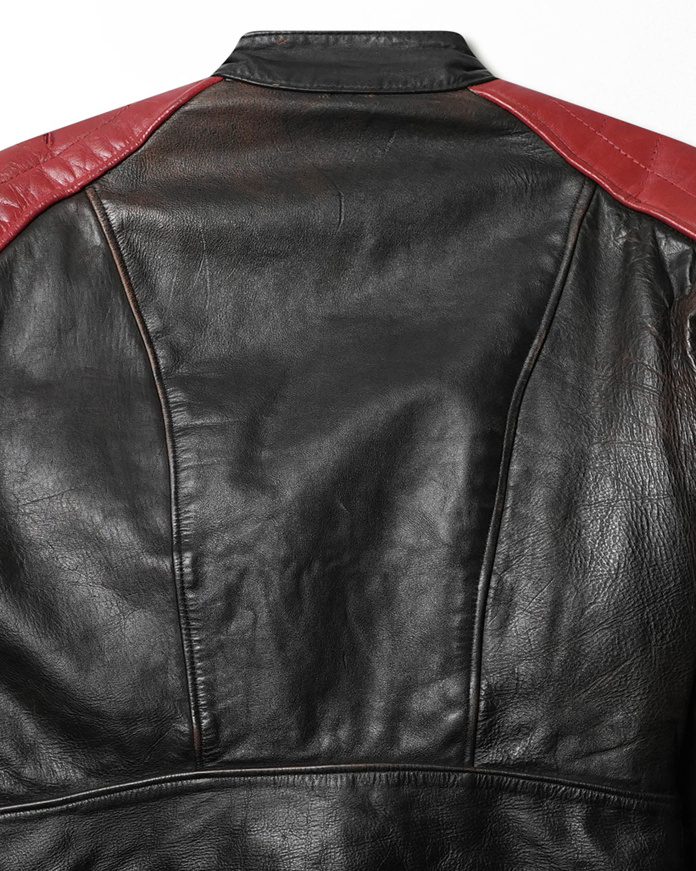 ETCHES LEATHER BLACK AND RED MOTO JACKET