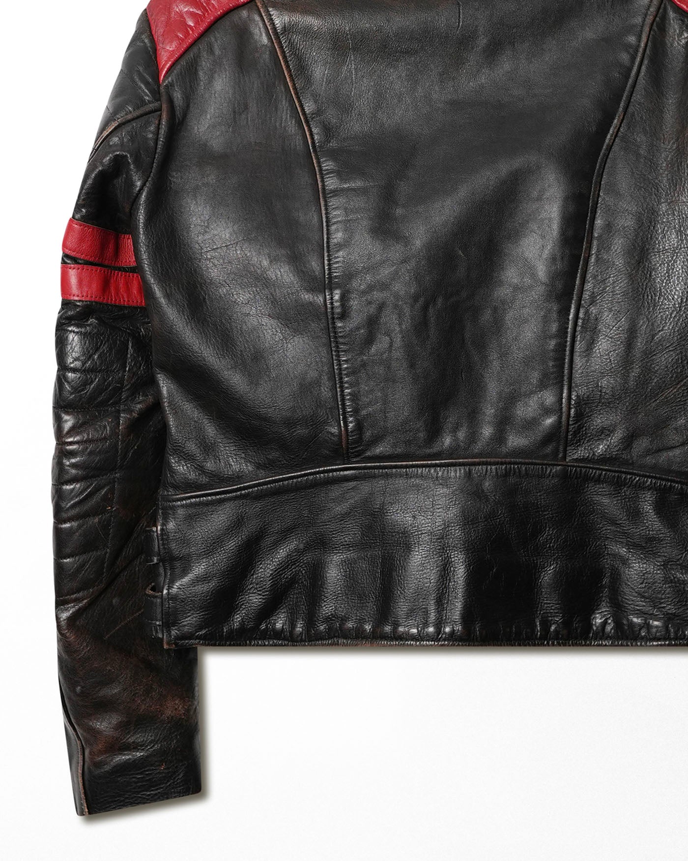 ETCHES LEATHER BLACK AND RED MOTO JACKET