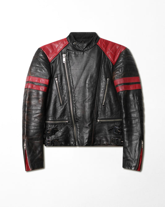 ETCHES LEATHER BLACK AND RED MOTO JACKET