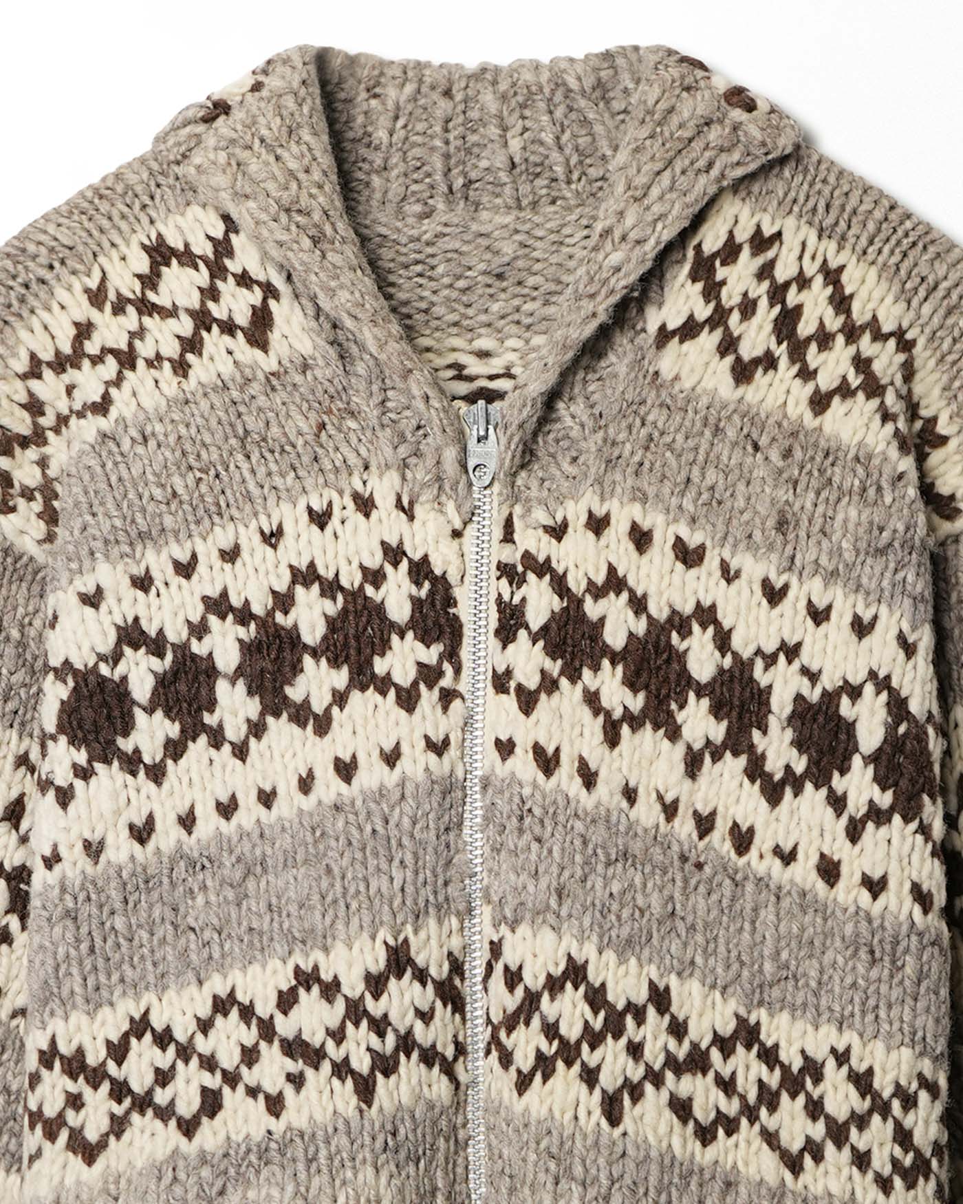 BEIGE AND BROWN ZIP UP KNIT