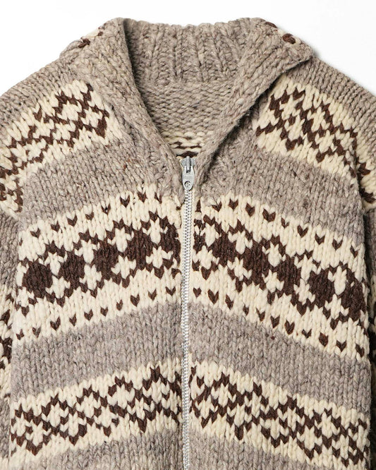 BEIGE AND BROWN ZIP UP KNIT
