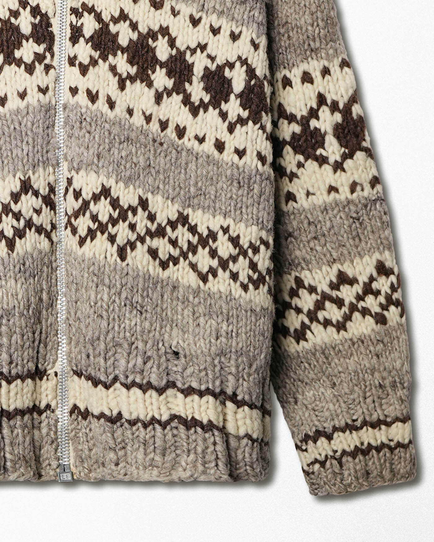 BEIGE AND BROWN ZIP UP KNIT