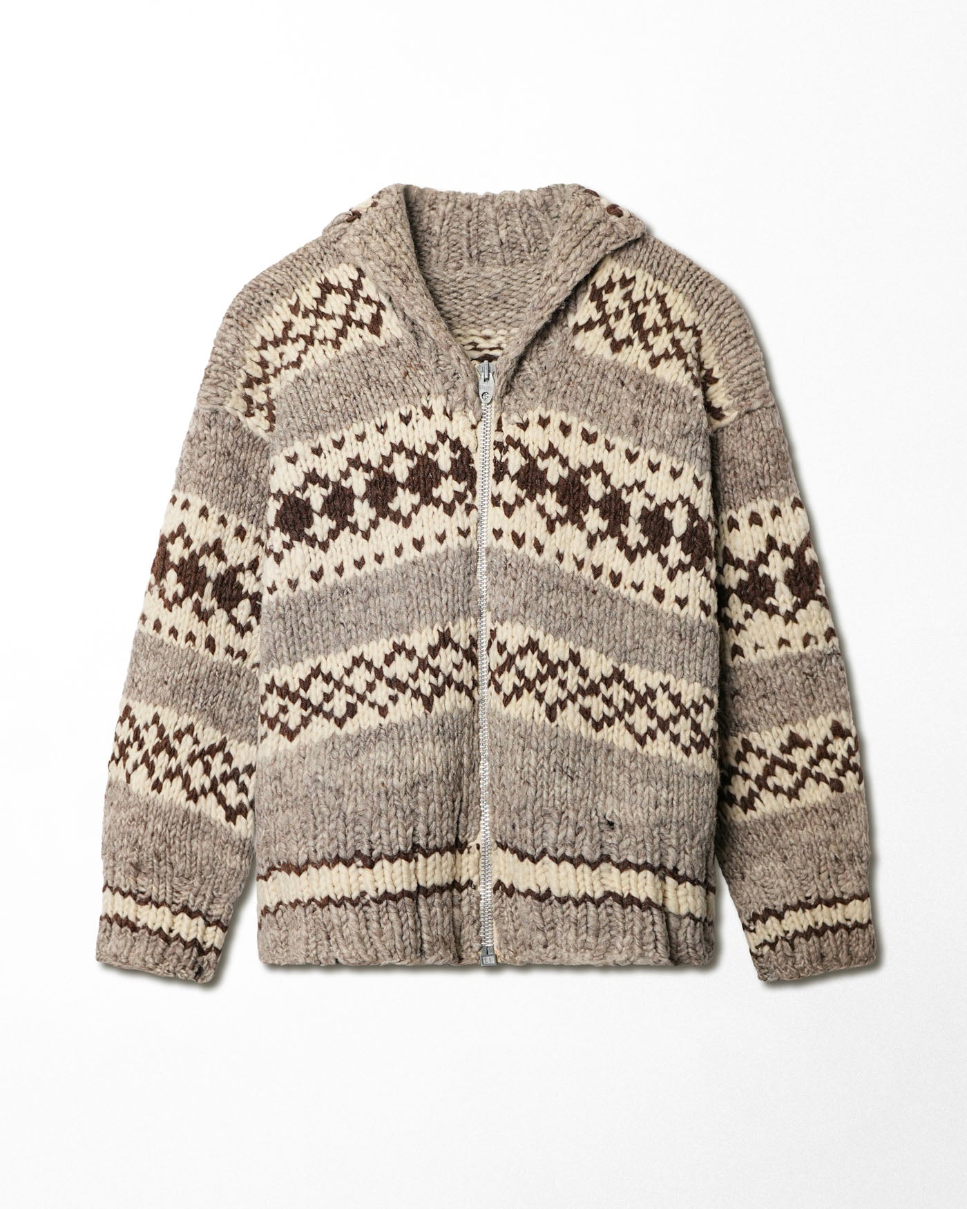 BEIGE AND BROWN ZIP UP KNIT
