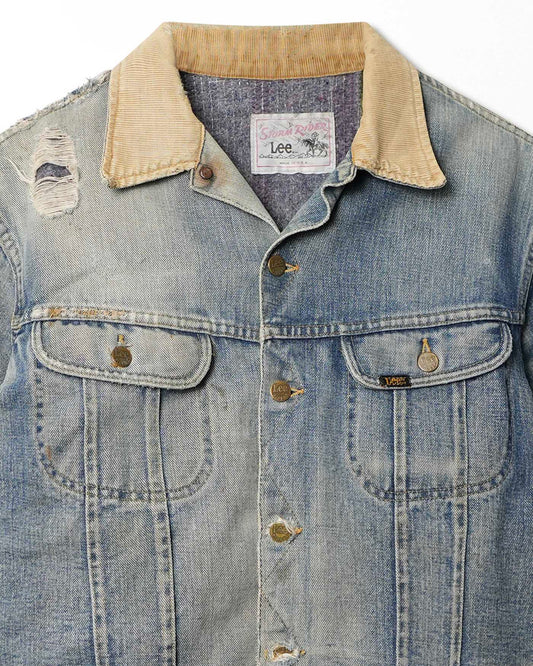 LEE STORM RIDER MID-WASH FADED DISTRESSED DENIM JACKET