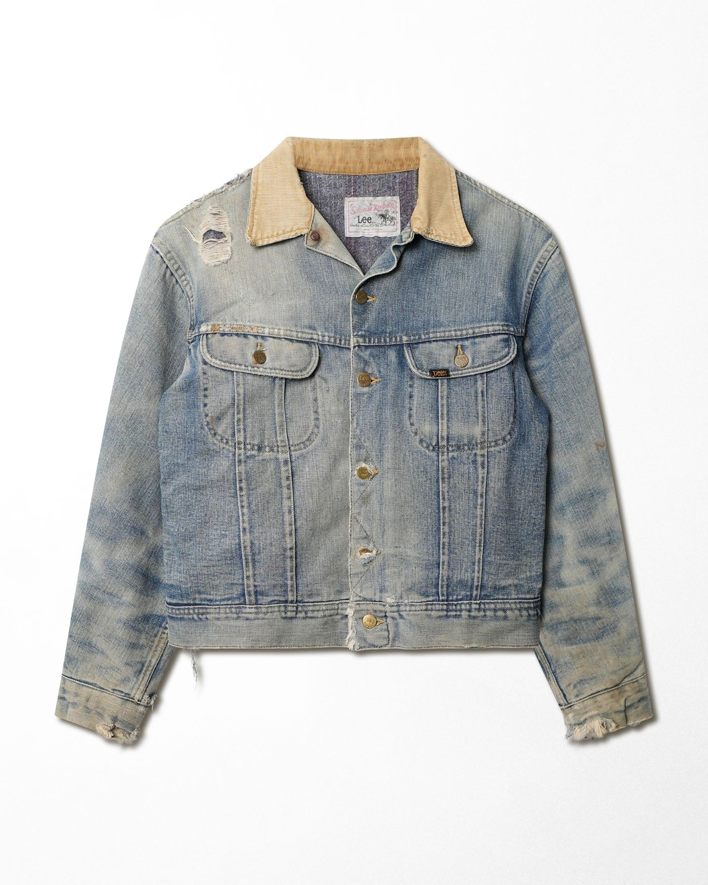 LEE STORM RIDER MID-WASH FADED DISTRESSED DENIM JACKET