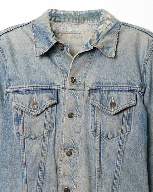 LEVI'S TYPE III LIGHT WASH DENIM JACKET WITH REPAIRS