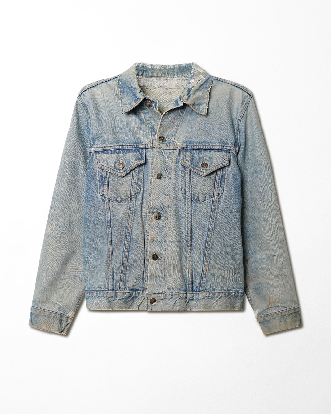 LEVI'S TYPE III LIGHT WASH DENIM JACKET WITH REPAIRS