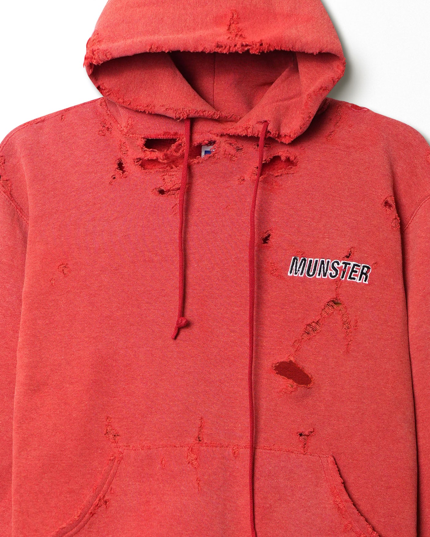 RUSSELL "MUNSTER" RED FADED AND DISTRESSED HOODIE