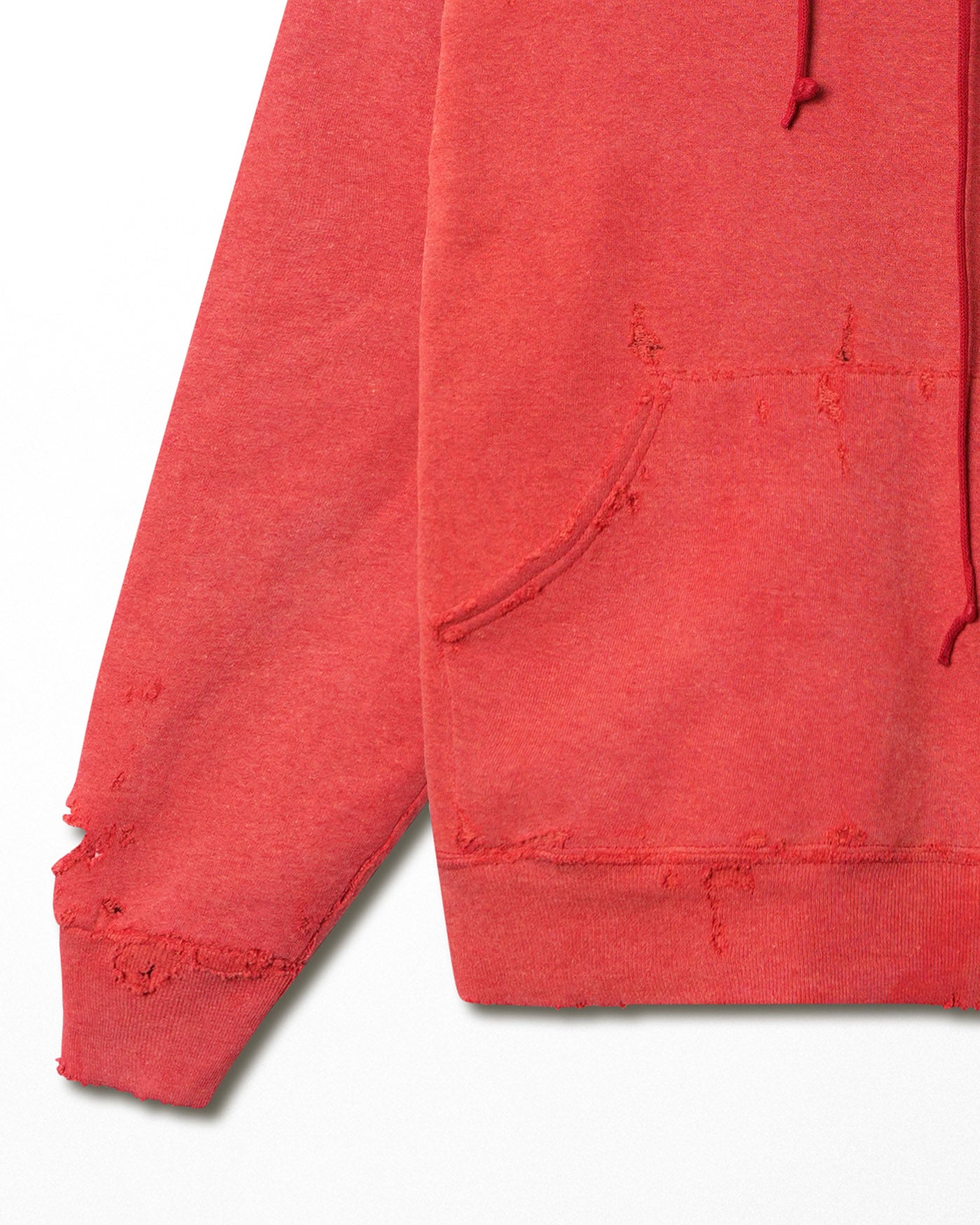 RUSSELL "MUNSTER" RED FADED AND DISTRESSED HOODIE