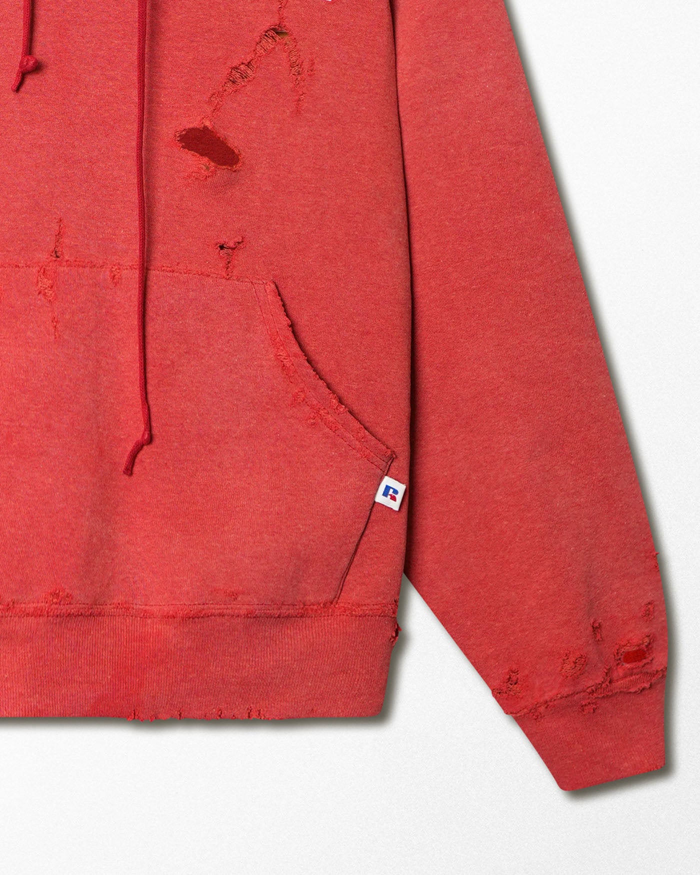 RUSSELL "MUNSTER" RED FADED AND DISTRESSED HOODIE