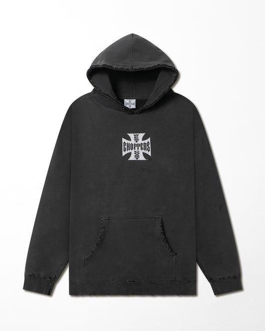 WEST COAST CHOPPERS "CLASSIC LOGO" BLACK FADED DISTRESSED HOODIE