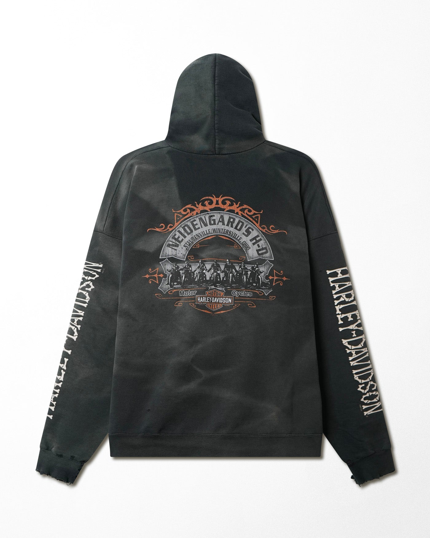 HARLEY DAVIDSON "TO THE BONE" BLACK FADED DISTRESSED HOODIE