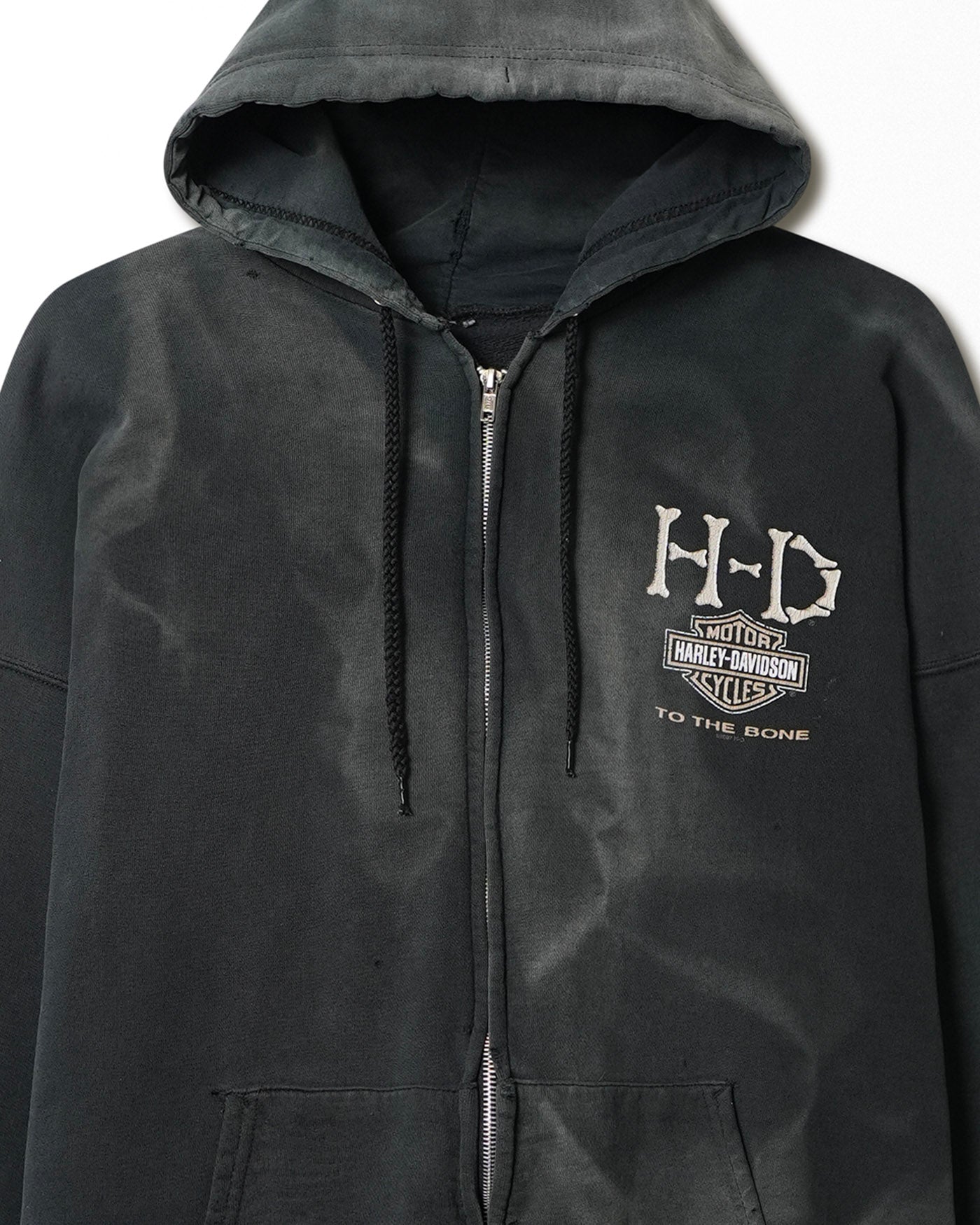 HARLEY DAVIDSON "TO THE BONE" BLACK FADED DISTRESSED HOODIE
