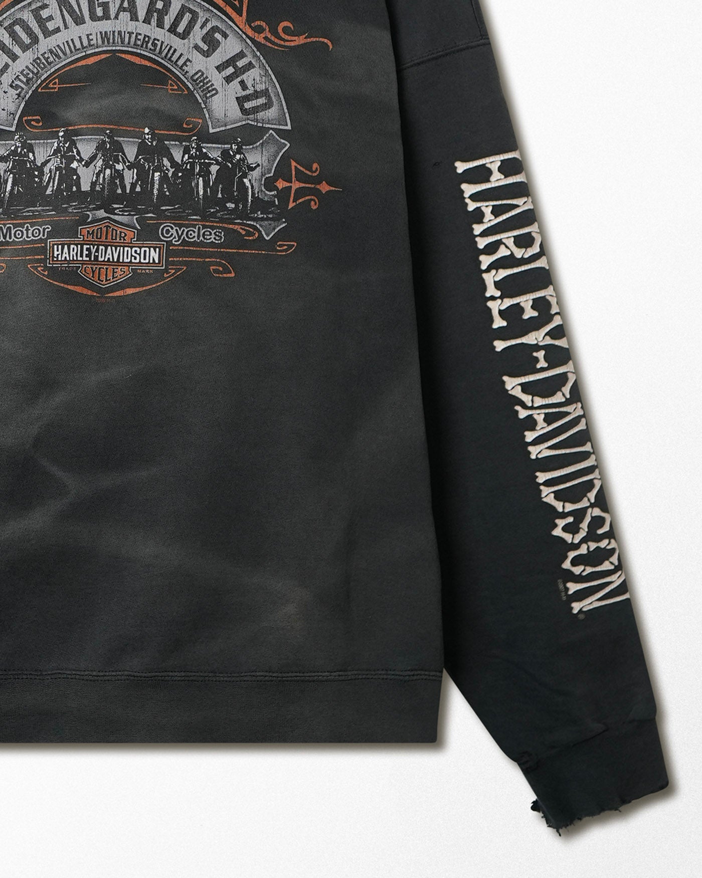 HARLEY DAVIDSON "TO THE BONE" BLACK FADED DISTRESSED HOODIE