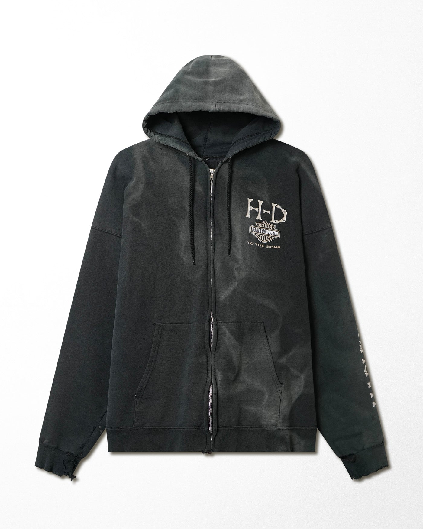 HARLEY DAVIDSON "TO THE BONE" BLACK FADED DISTRESSED HOODIE