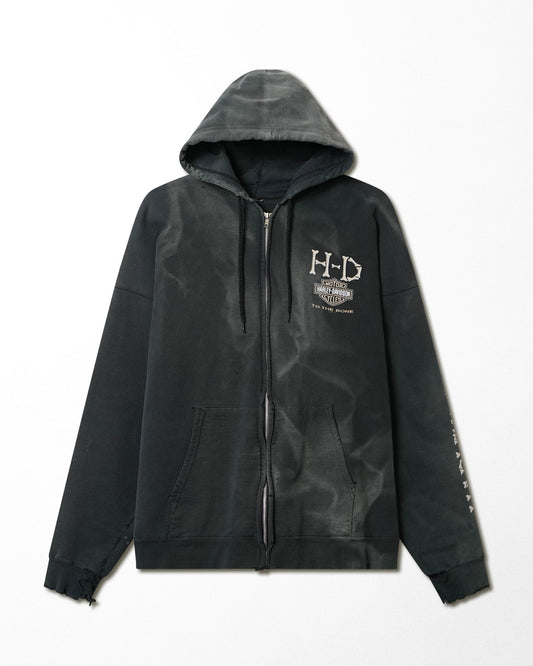 HARLEY DAVIDSON "TO THE BONE" BLACK FADED DISTRESSED HOODIE