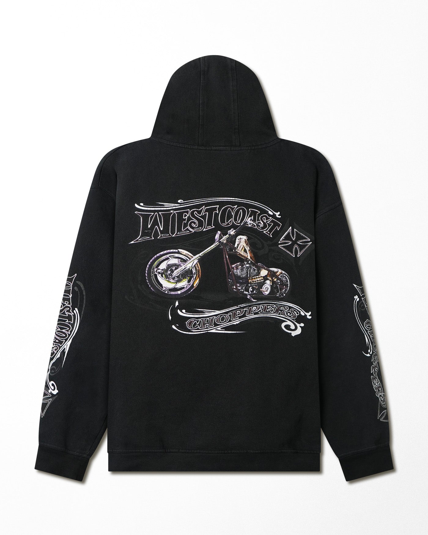 WEST COAST CHOPPERS "SCRIPT LOGO" BLACK FADED HOODIE