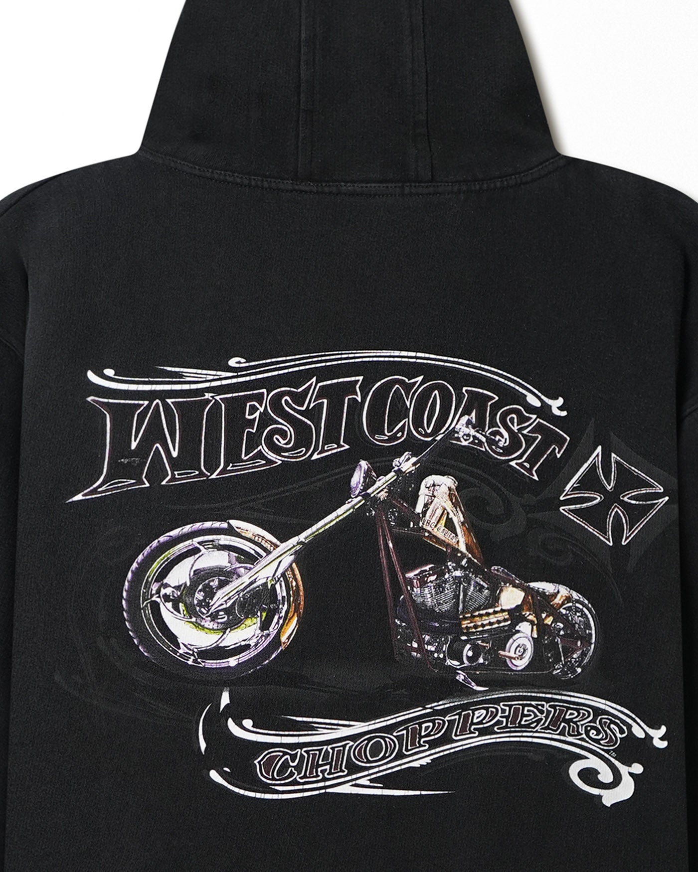 WEST COAST CHOPPERS "SCRIPT LOGO" BLACK FADED HOODIE