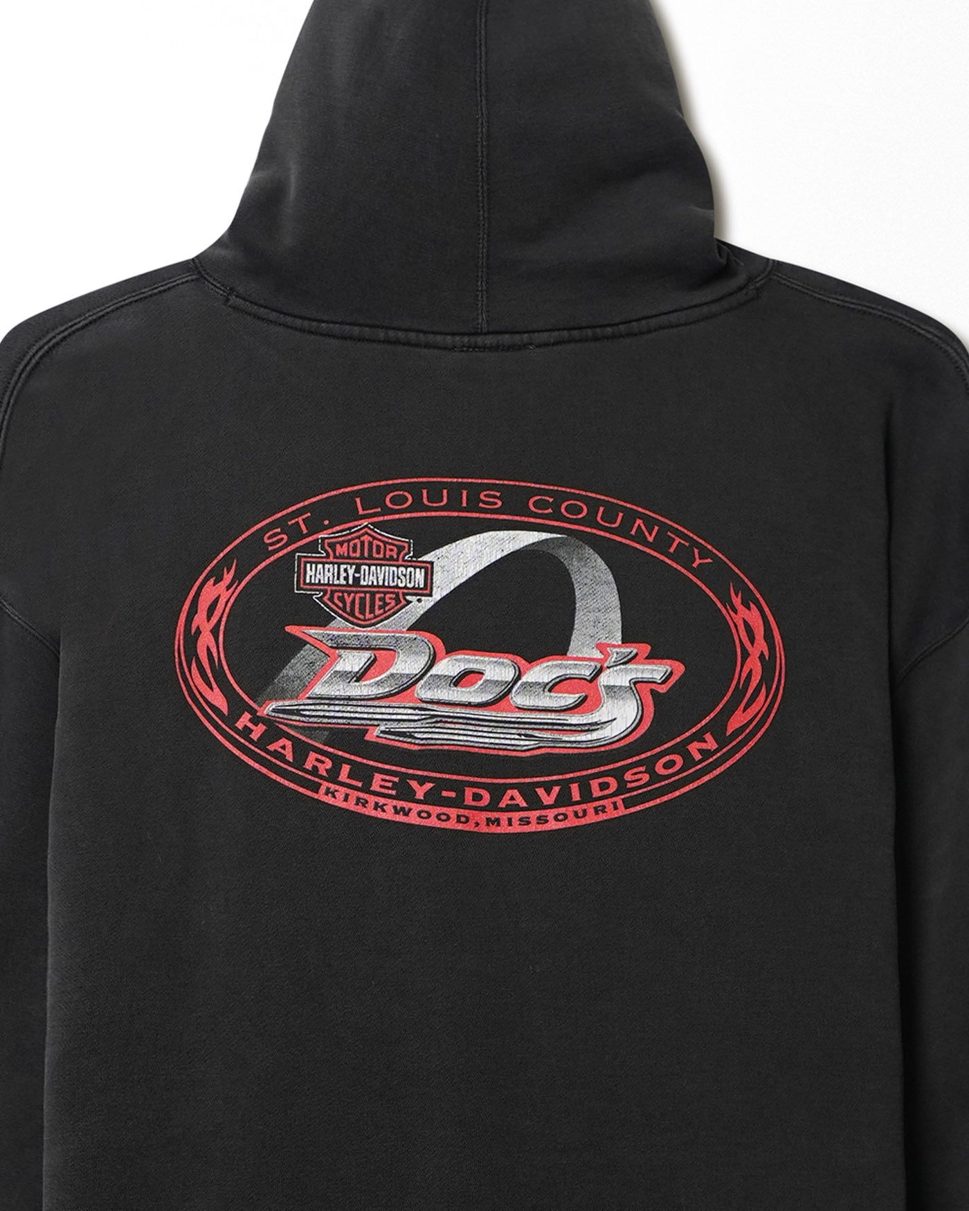 HARLEY DAVIDSON "DOC'S KIRKWOOD" BLACK FADED DISTRESSED HOODIE