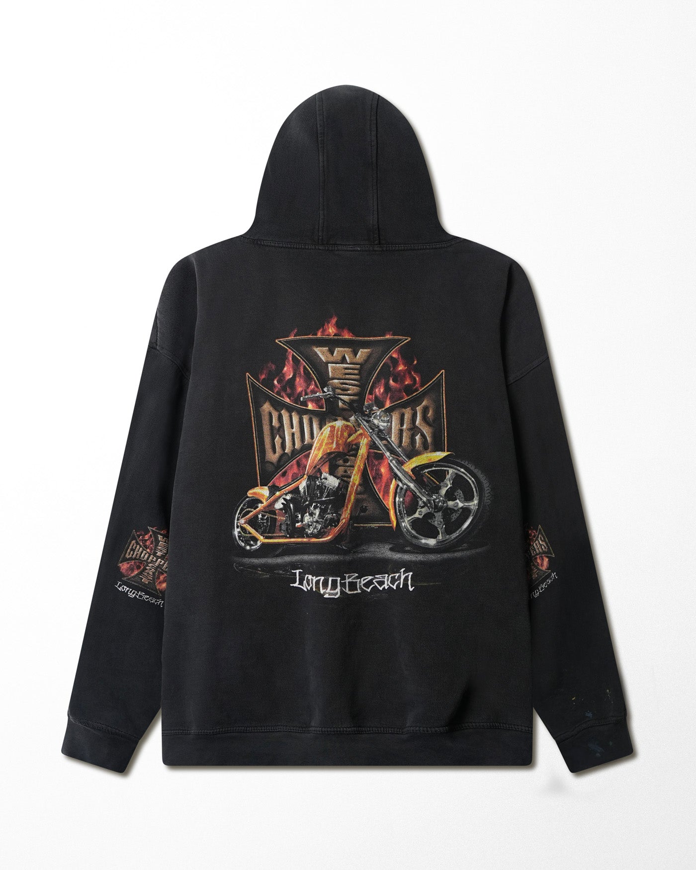 WEST COAST CHOPPERS "GOLD CROSS" BLACK FADED HOODIE