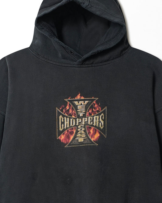 WEST COAST CHOPPERS "GOLD CROSS" BLACK FADED HOODIE