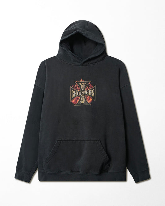 WEST COAST CHOPPERS "GOLD CROSS" BLACK FADED HOODIE