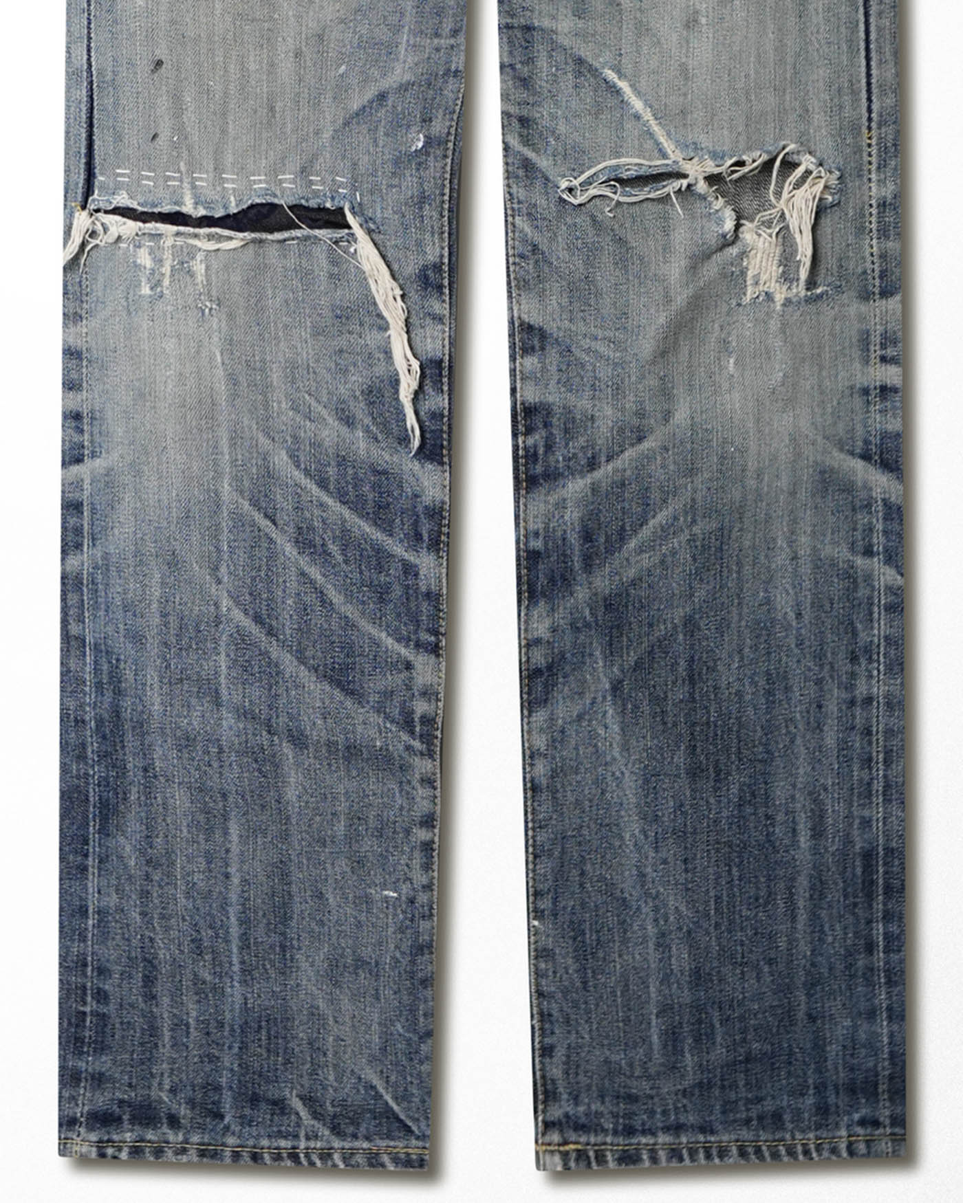 LEVI'S 501 SELVEDGE DARK WASH DISTRESSED JEANS