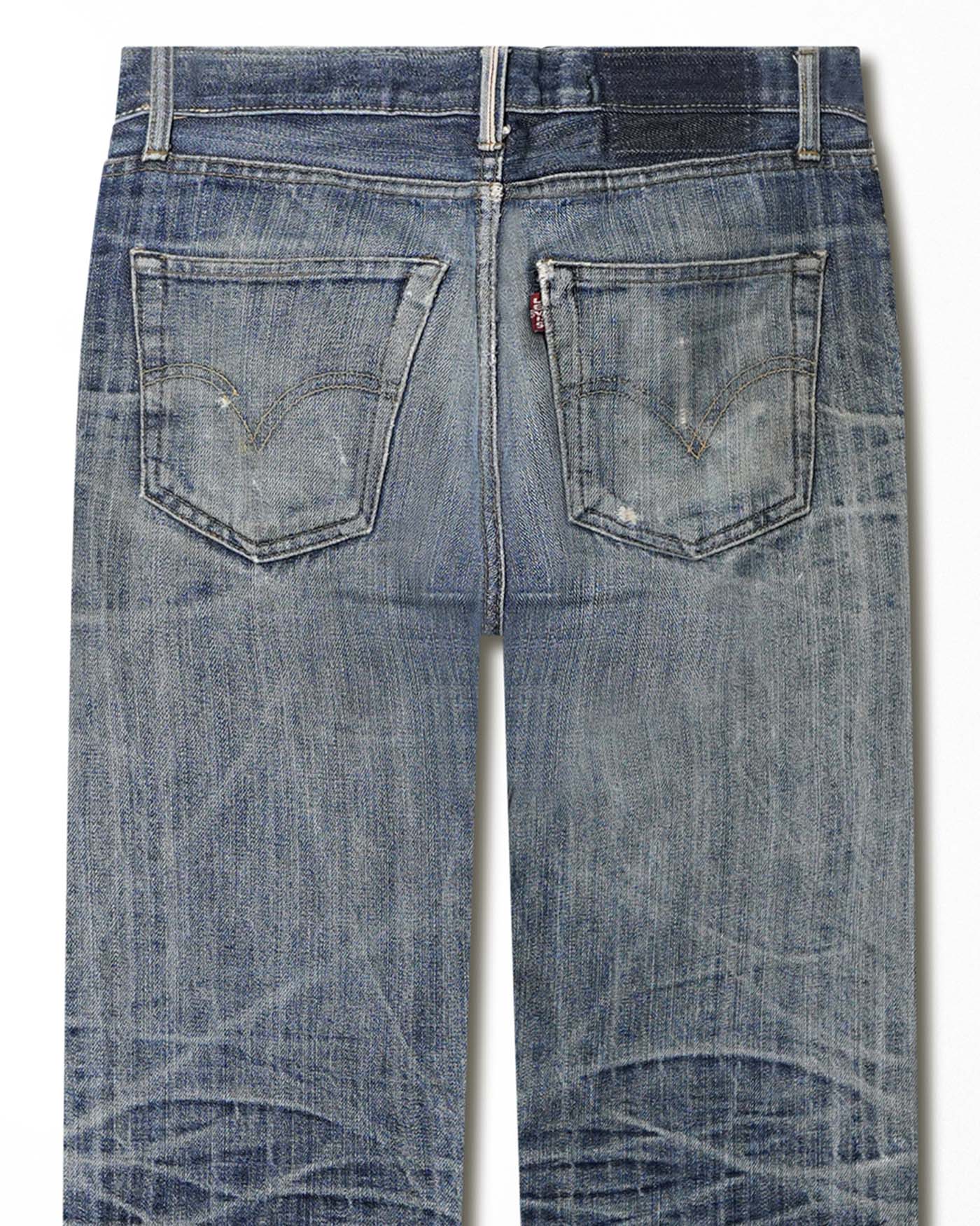 LEVI'S 501 SELVEDGE DARK WASH DISTRESSED JEANS