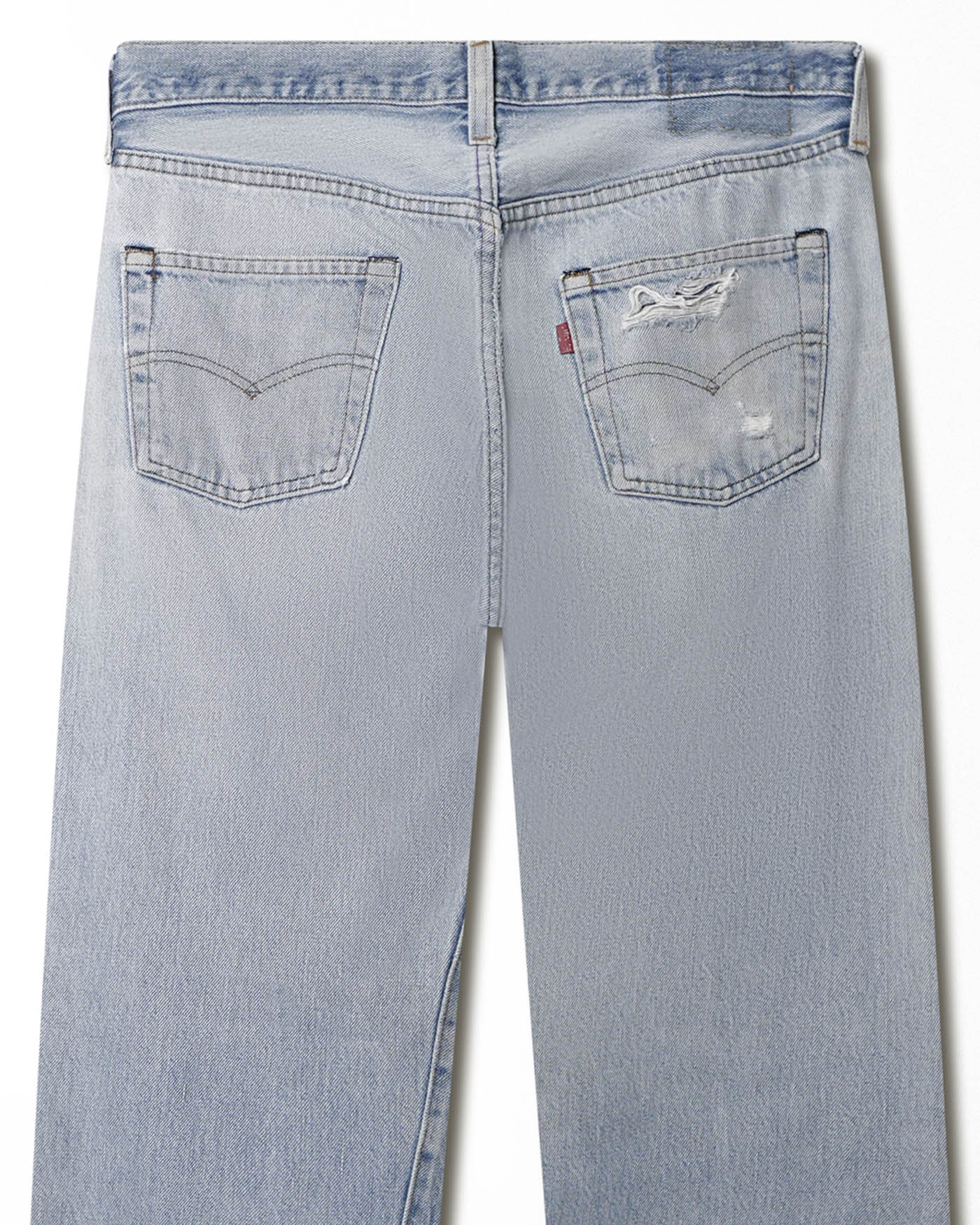 LEVI'S 501 LIGHT WASH SELVEDGE REPAIRED JEANS