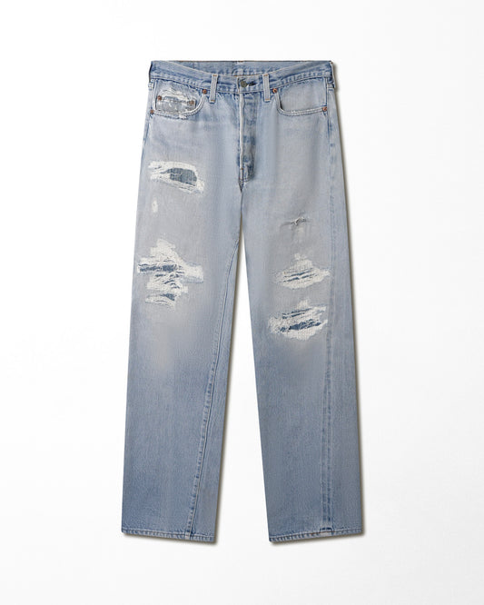 LEVI'S 501 LIGHT WASH SELVEDGE REPAIRED JEANS