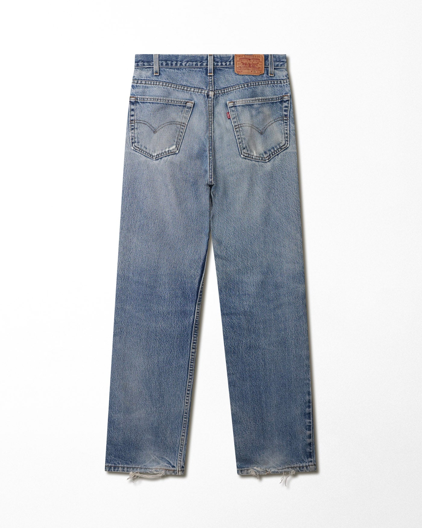 LEVI'S 517 MID WASH FADED DISTRESSED BOOTCUT JEANS