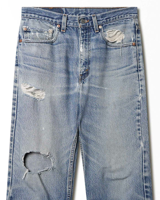LEVI'S 517 MID WASH FADED DISTRESSED BOOTCUT JEANS