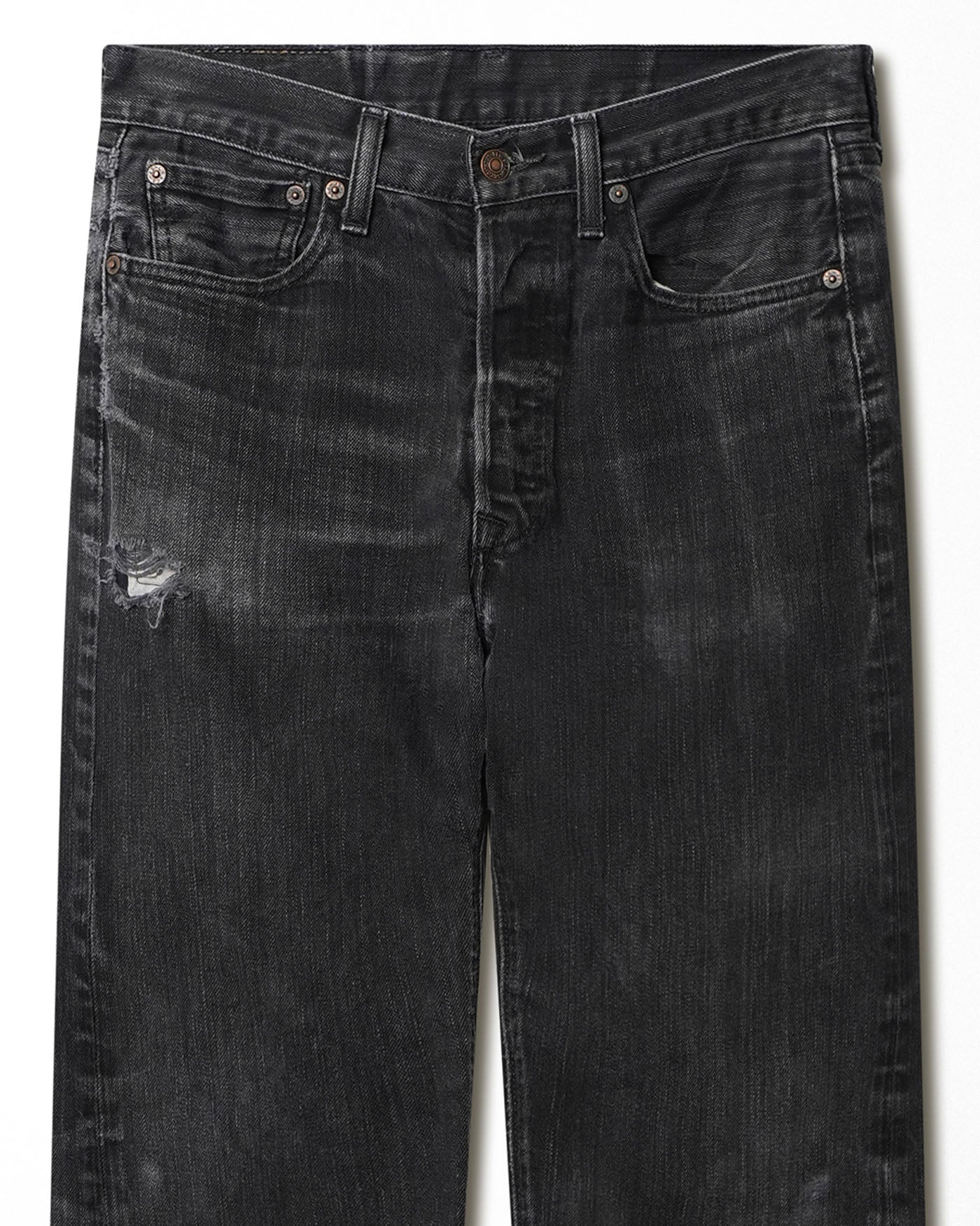 LEVI'S 501 BLACK FADED DISTRESSED JEANS