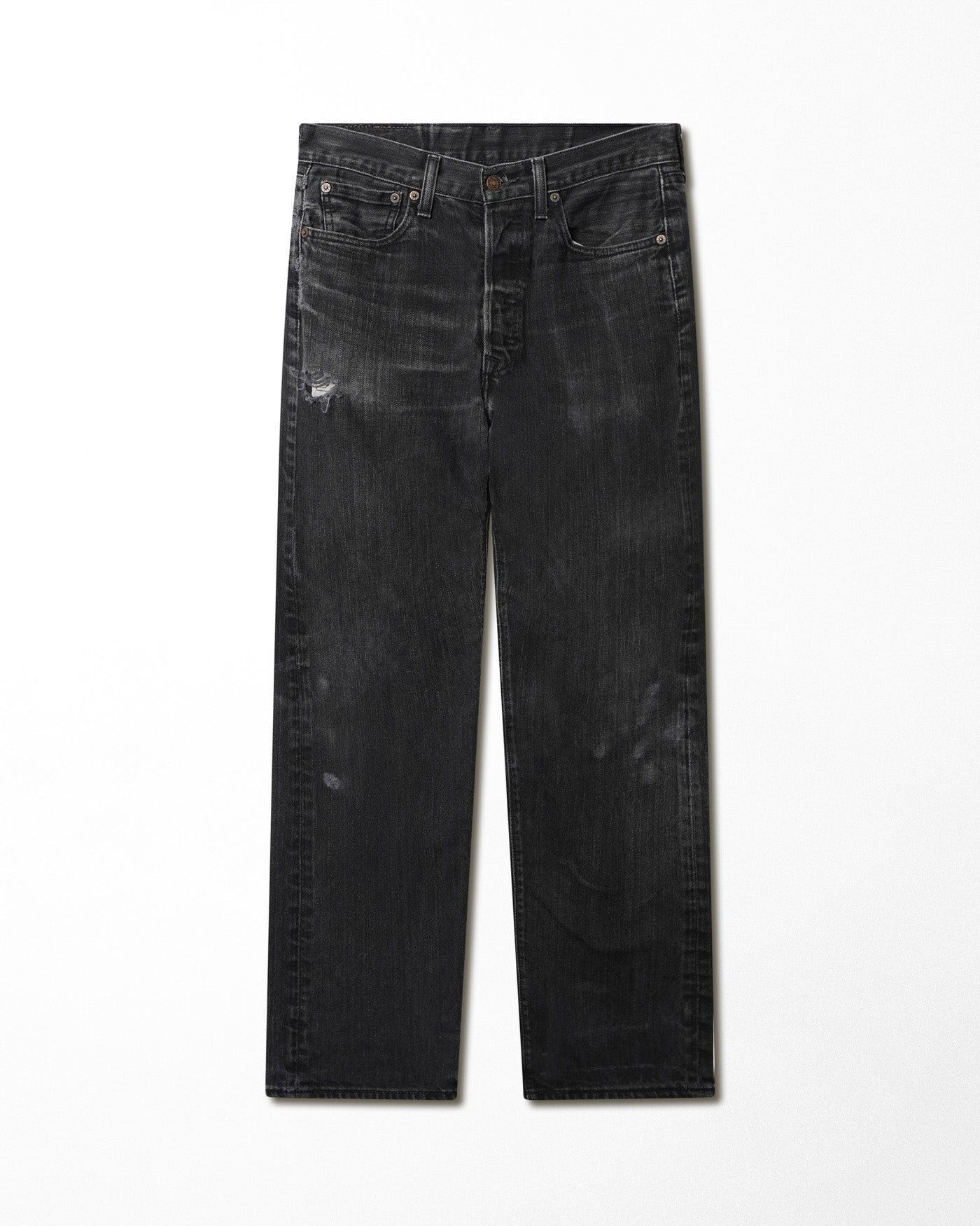 LEVI'S 501 BLACK FADED DISTRESSED JEANS