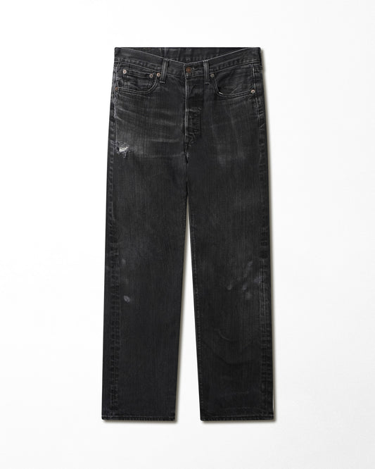 LEVI'S 501 BLACK FADED DISTRESSED JEANS