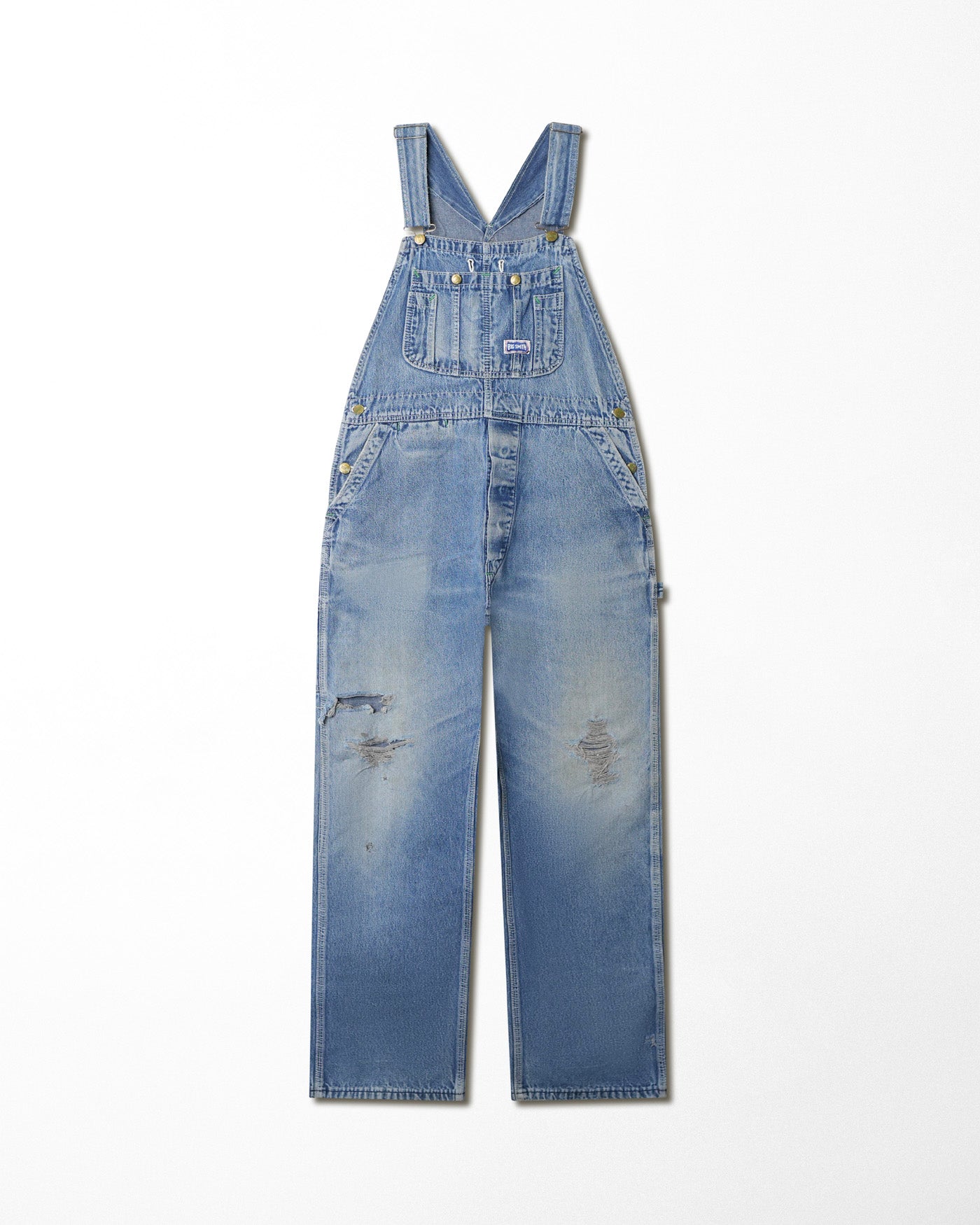 BIG SMITH MID-WASH DISTRESSED OVERALLS