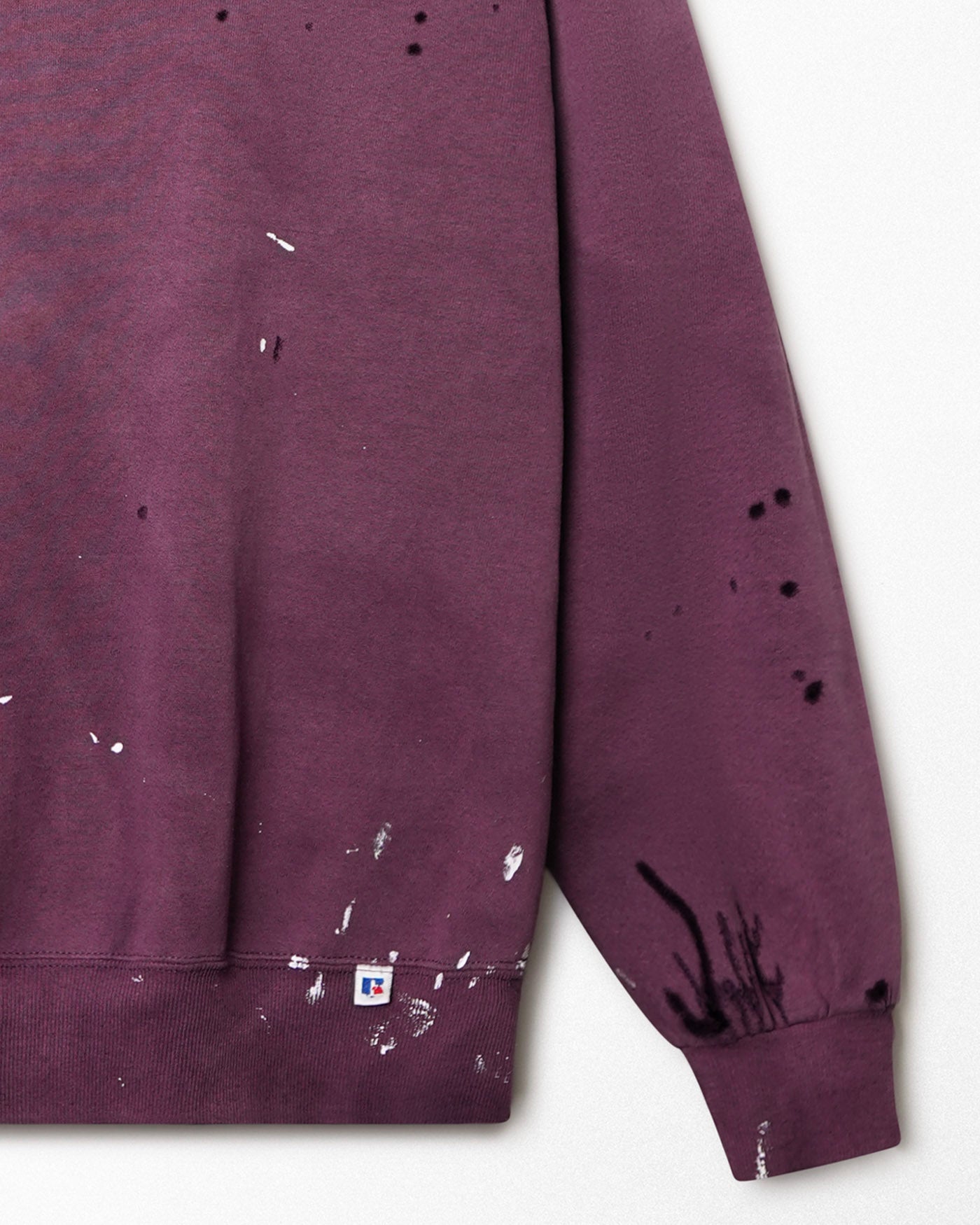 RUSSELL FADED AND DISTRESSED PURPLE SWEATER