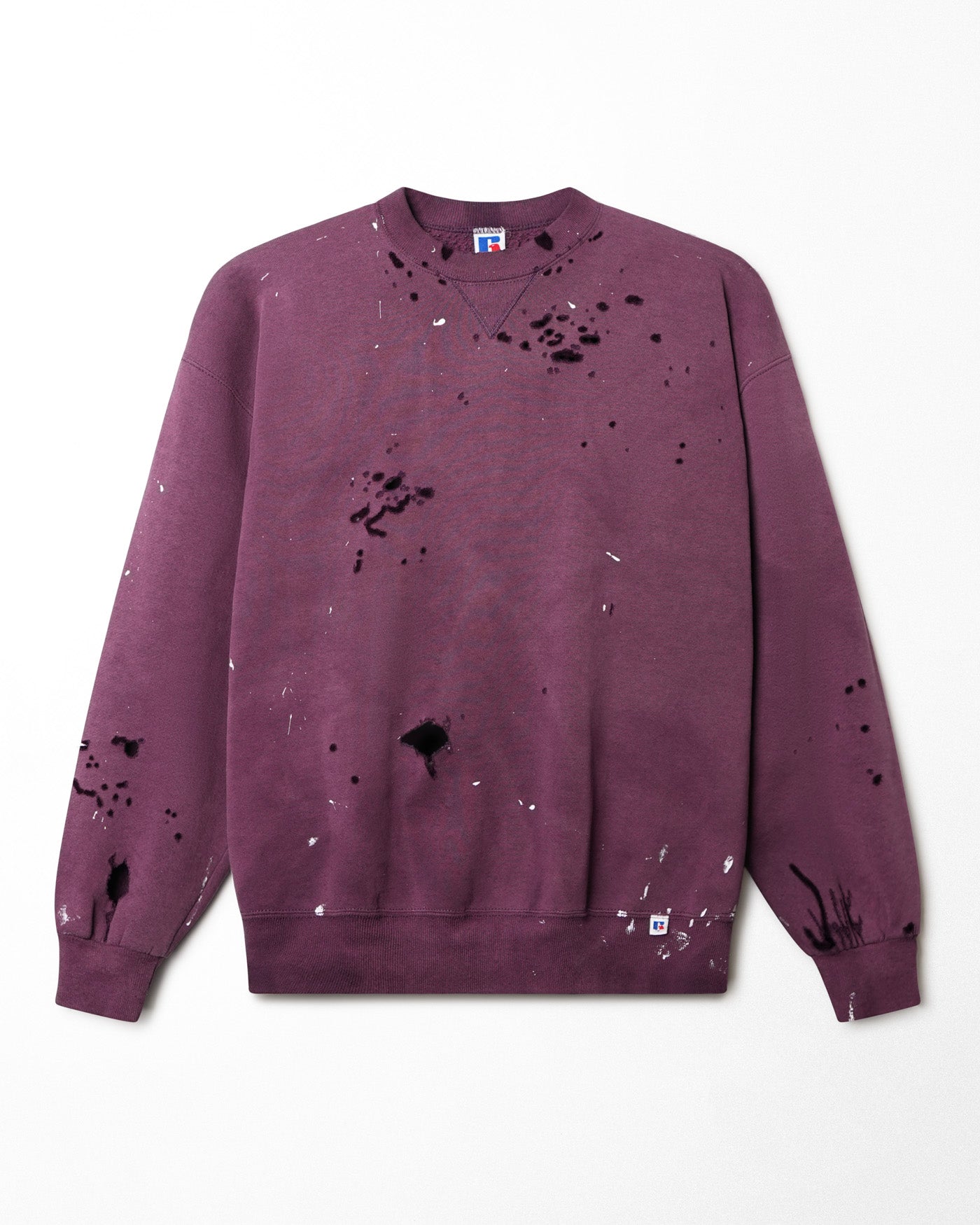 RUSSELL FADED AND DISTRESSED PURPLE SWEATER