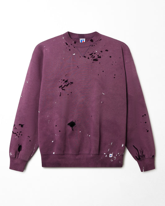 RUSSELL FADED AND DISTRESSED PURPLE SWEATER