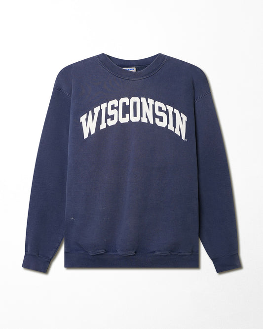 HANES "WISCONSIN" BLUE FADED SWEATER